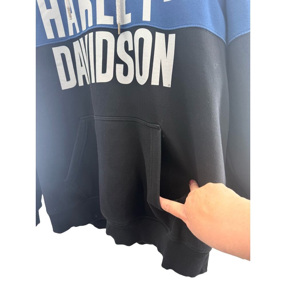 Harley Davidson Men's Color Block Biker Heavyweight Hoodie Blue Black Grey XL - Picture 6 of 12